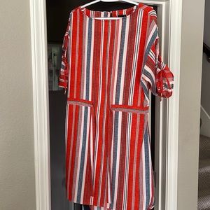 Eci orange/blue/white striped dress